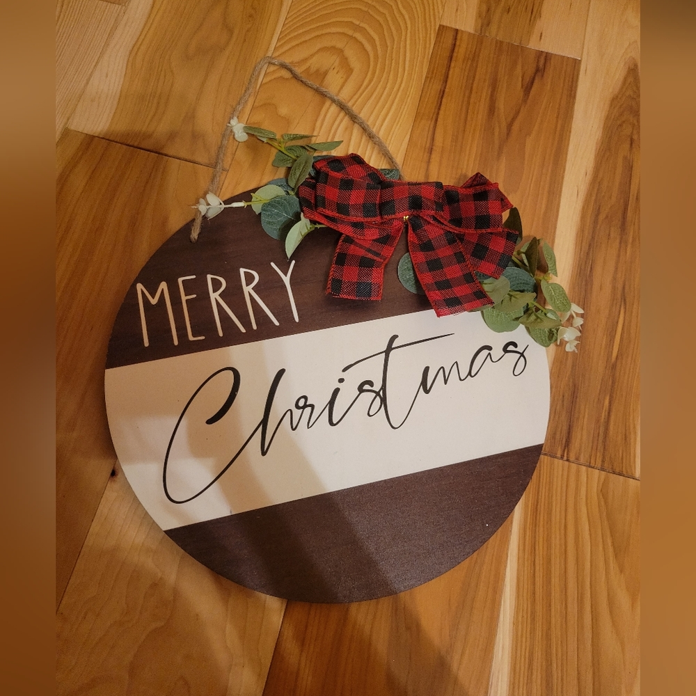 Whaline Christmas Wooden Hanging Sign Door Decoration